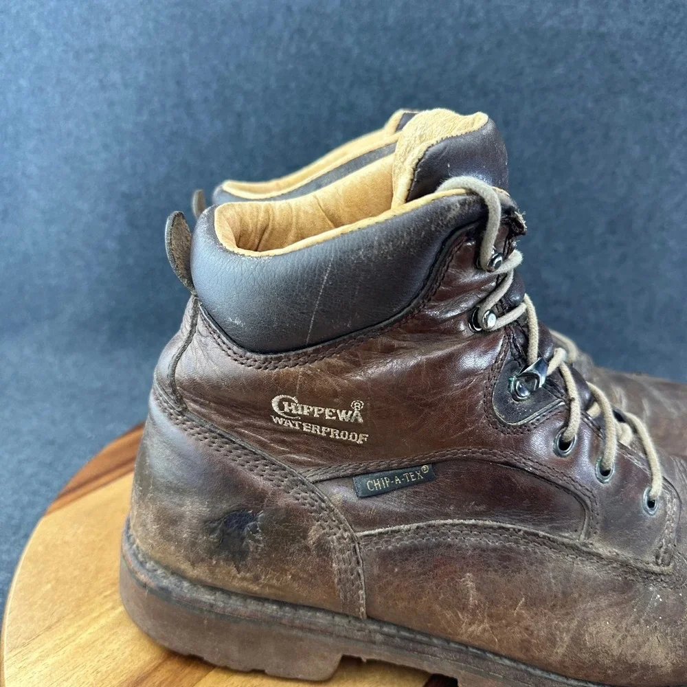 Chippewa Brown Leather Work Boots Chip-A-Tex Lace Up Vibram Mens Size 12 72250